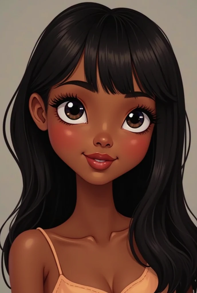 Oval face,girl,long nose,big eyes,thin eyebrows,big lips, brown silk hair, pink dress, teenager, bracelet, black girl,
