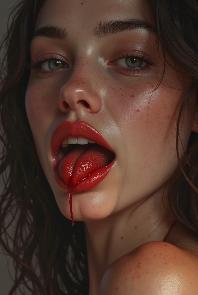 face woman dripping sperm all over her lips