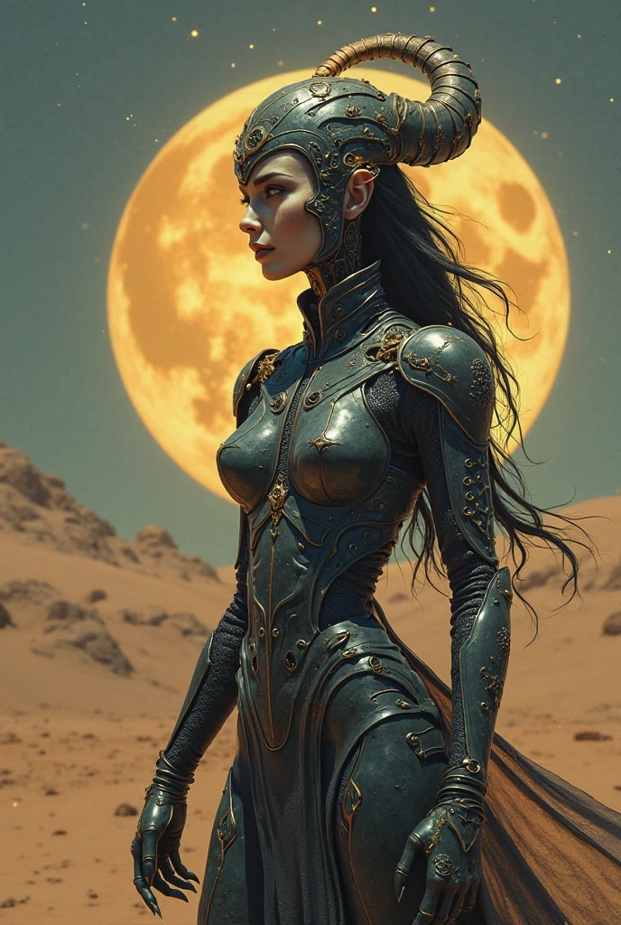 "(Prioritizing the exceptional image quality and astonishing level of detail), generate an awe-inspiring (photorealistic:1.1) giant female half human half owl on alien planet, space, sexy, erotic, cosmic horror, vintage science fiction."