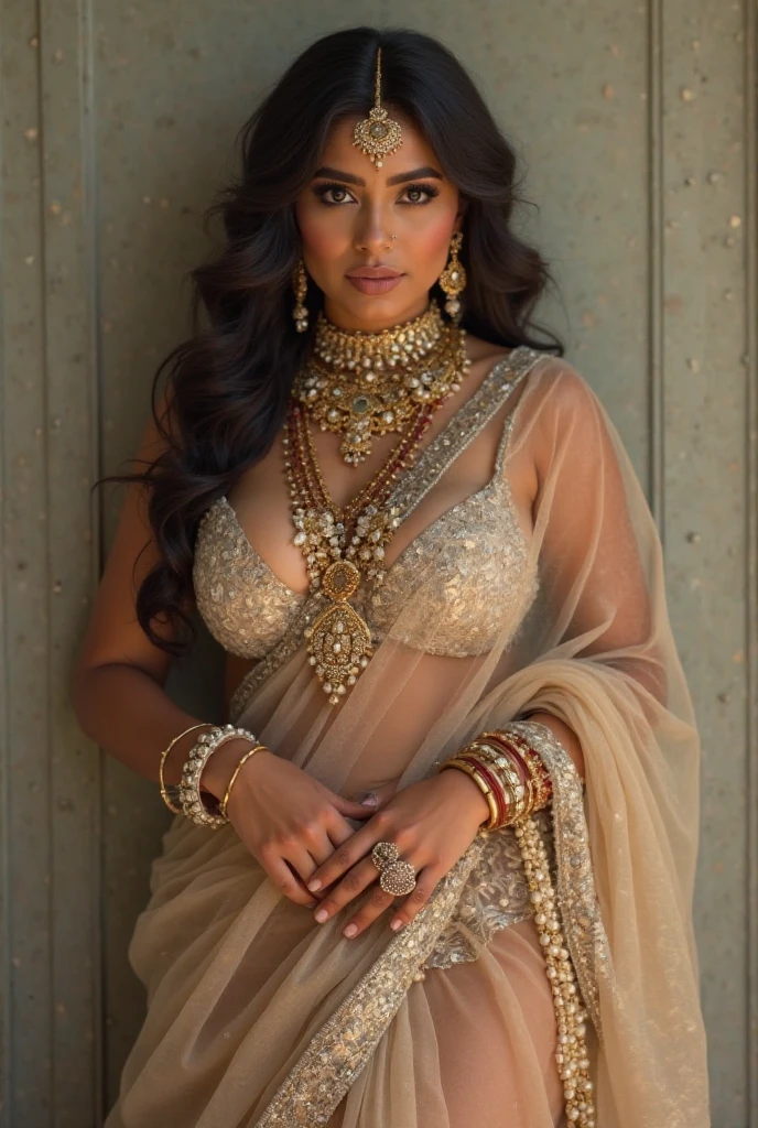 High-level figures - with large breasts. Sexy women posing for a picture, full body naked and wearing her gold jewelry. vientre plano cabello largo recogido, (Indian girl),beauty, indian, beautiful sexy women, , extremely detailed , jaw-dropping beauty, big deep cleavage sexy navel, big deep cleavage, sexy indian women, massive in sexy bikni fusion