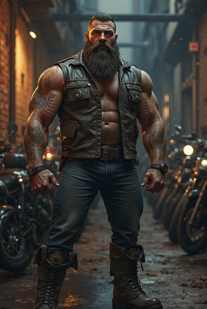 tough rocker man, smoker, boots, chains, rings
