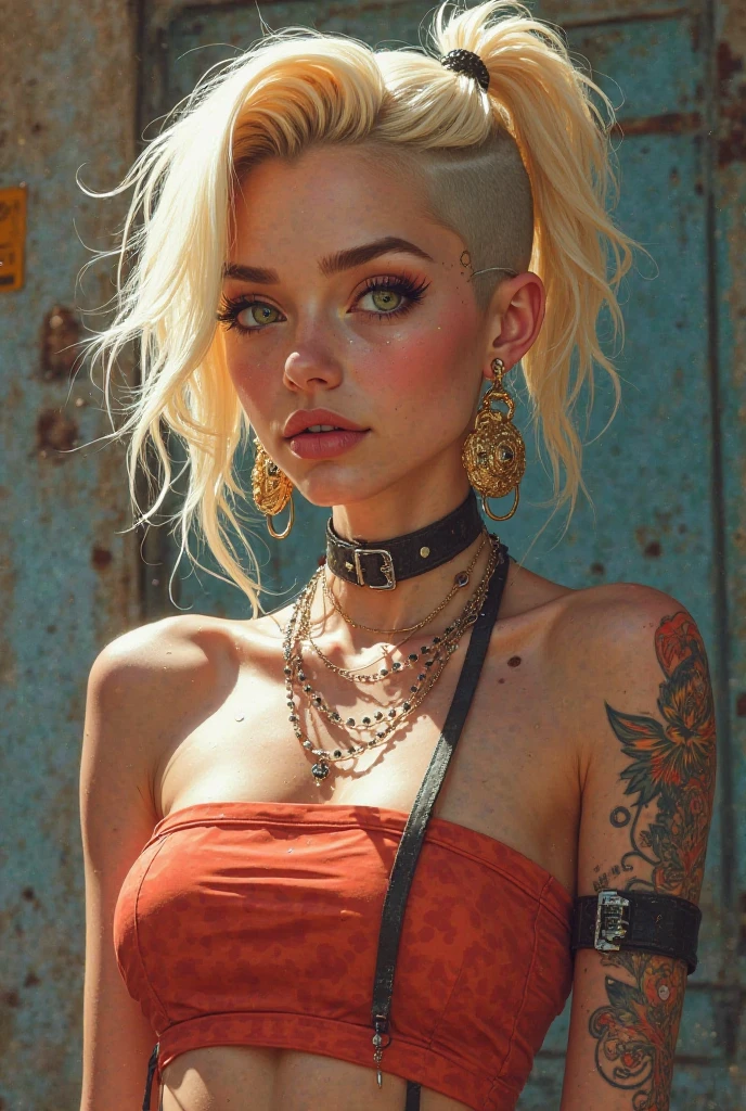 The prompt for the first theme is::。:
"(highest quality, 8k, 32k, Tabletop:1.3), Very detailed, (Realistic:1.4), white, albino, Punk Girl, fine grain, Upper Body, Luxurious punk hair, Edgy punk fashion, avant-garde makeup, A large number of piercings, A body covered in tattoos, Street background, Backlight effect, Shallow depth of field, Blurred Background"