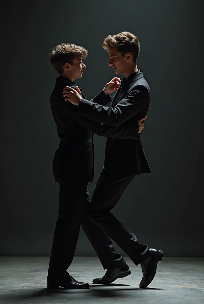 (((2 male ballet dancers, empty background))), black pawn checkmates white king, beautiful eyes, male ballet tights, male crotch bulge, buttocks