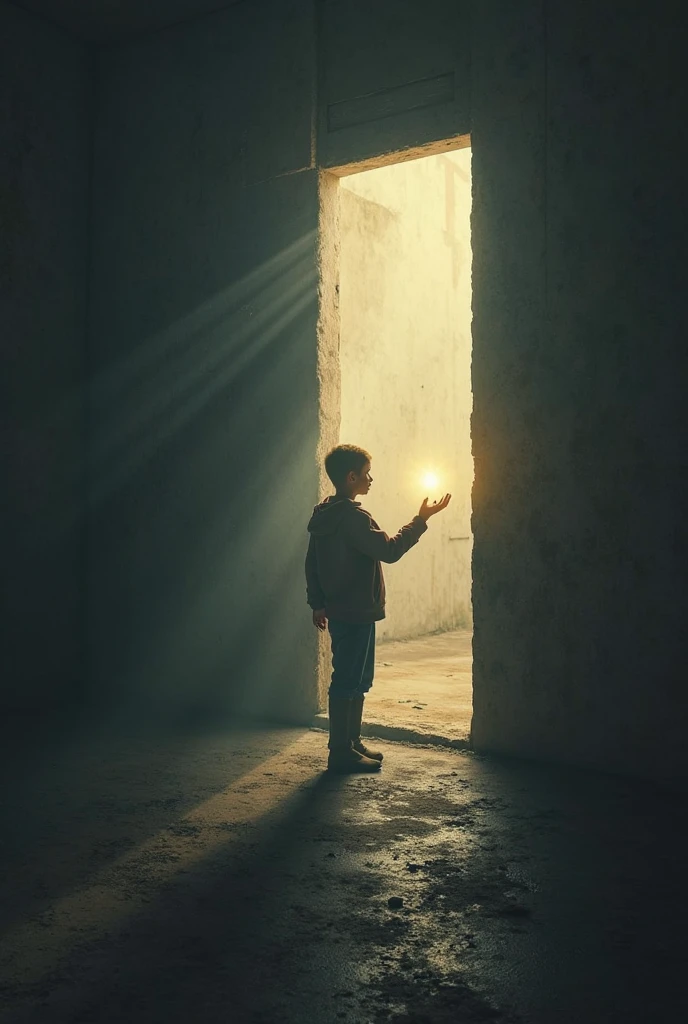 A brief glimpse of the old man as a young boy, standing in front of a mysterious door, hesitating with the same key in hand. The scene flickers back to the present.