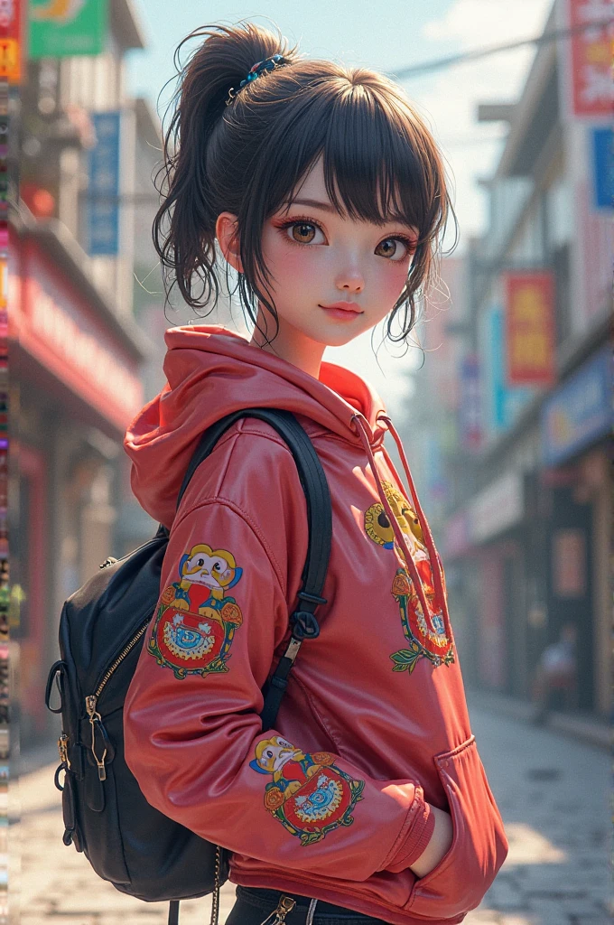 (8k, RAW photo, best quality, masterpiece:1.2), (realistic, photo-realistic:1.37),1girl, short_haircut,wearing free_styles_hightech_jacket, backpack,cityscape, night, wet, professional lighting, photon mapping, radiosity, Korean Doll,torn , medium breasts, free_styles_hoodie_jacket,red,neon orange, --auto --s2