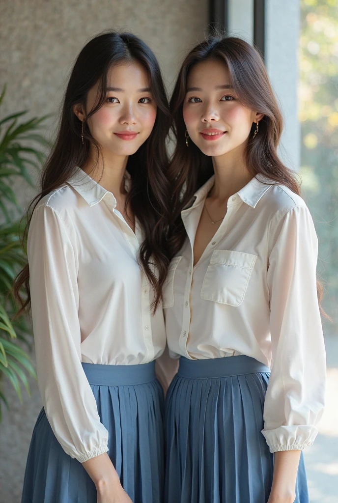 (Natural strawberry blonde and redhead girls with pretty faces), Cute pose, (wearing a oversized button shirt), Atmospheric, Dark atmosphere, Edge lighting, Sayaka Yamamoto, Saito Asuka, Mao Akiyama's facial features, 8K, Full 体 portrait, Elegant outfit, Natural light, Spooky greenhouse at night, Sharp focus, (Highly detailed eyes and face, Professional photography techniques), (Beautiful small face, beautiful girl, high school student, Idol Face, Baby Face:1.4), smile, Happy, K UHD, Hmph, Beautiful and soft skin, Vibrant Skin, blush, (Chirarizum:1.3, Unbutton your shirt:1.5), ((Beautiful breasts:1.2, Cleavage:1.2)), (Small beautiful butt), (Sexy thighs), (Detailed hands:1.2, The optimal ratio is four fingers to one thumb), Perfect proportions, (Perfect Anatomy:1.3), (Highest quality, Masterpiece, Highest quality, Ultra high definition, Photorealism:1.4), ((Touching each other's bodies:1.2)), (Detailed background and audience:1.6)