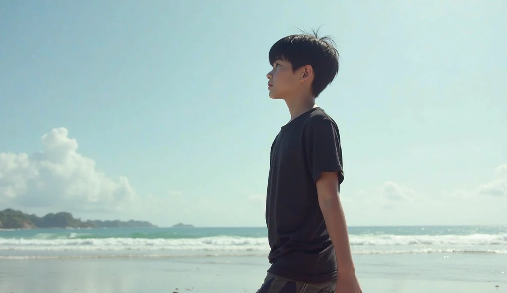 A little boy swimming in the sea,Wear only shorts,extremely short hair,Freestyle pose,Extreme refinement,Clear face,k hd,8K,Ray traching,Complete body