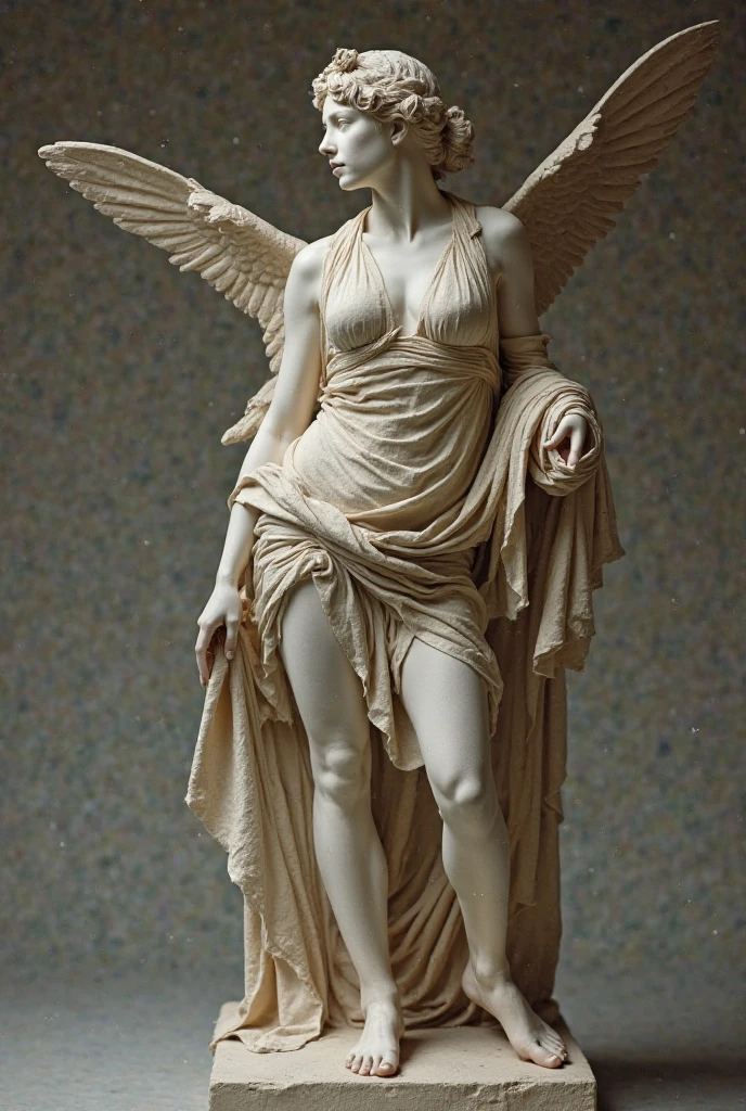 Dark Fantasy、old,dirty, Mineral red pigment,3D粘土clay sculpture艺术,clay sculpture、A woman_Angel, Monochrome wings