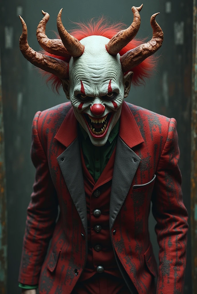 (Highest Quality, 4k, masterpiece, Amazing Details:1.1),(((poster_drawing:1.4))) ((male_horror_clown_wolf)), pircings, tatoos, red glowing snake eyes, (realistic scales, detailed scales texture:1.2),studded bracelet, angry, evil smile, ((gothic circus:1.2))