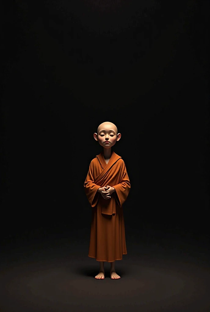 A small monk,Sit Pose,Frontal photo,Background Buddha Gate