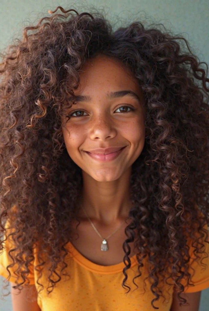 Girl with curly hair smiling 