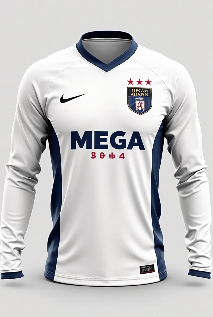 White and deep blue football jersey, image of small portion of blue ball splash in brush paint on lower corner, write "Jamuna Bank Agrabad Branch" in the middle.
Remove logos