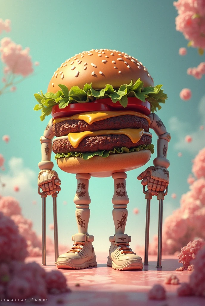 Una hamburguesa con un headset de call center y un mango super gay