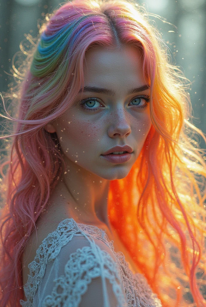 (8k, best quality, masterpiece:1.2),(best quality:1.0), (ultra highres:1.0), pencil colors, Pamela Anderson, shoulder, hair ribbons, by agnes cecile, full body photography, extremely luminous bright design, pastel colors, (ink:1.3), autumn lights