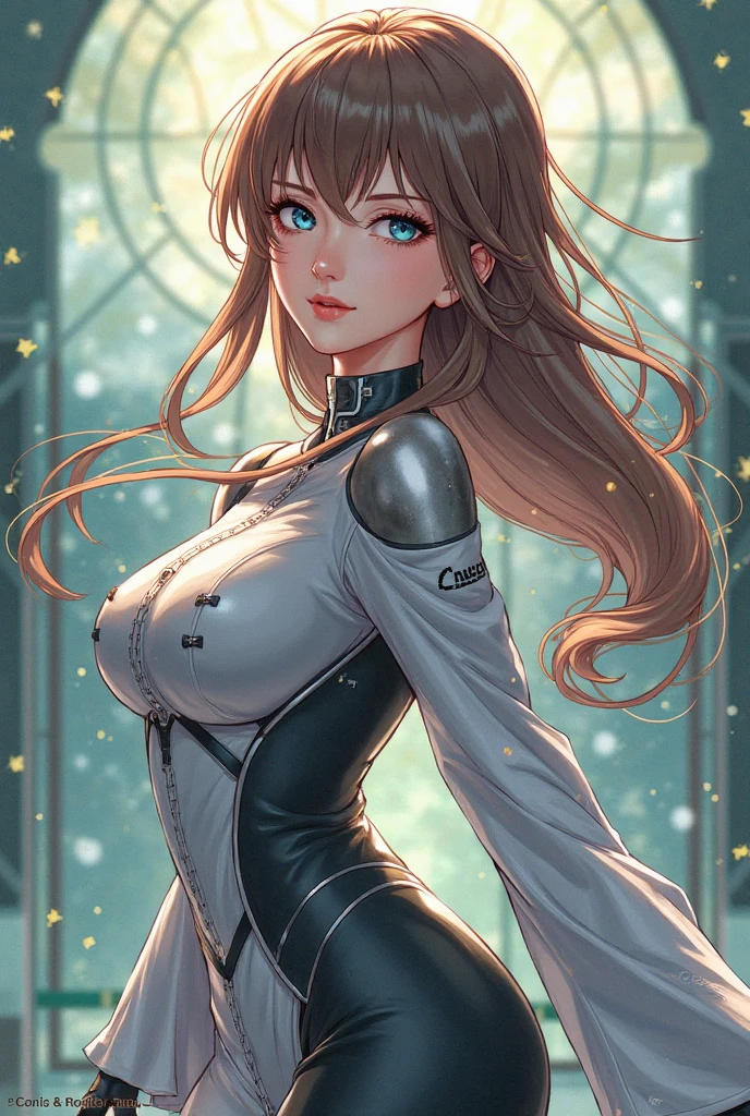 highest quality、Highest image quality、masterpiece、gravure shot、full body bodysuit、Undercover Agents、beautiful decoration、、Super beautiful beauty((22 years old OL big bust、bust 100,beautiful long hair、brown hair、Height: 165cm、slender、beautiful feet、、Close-up、Esbian、beautiful high quality、beautiful art、)muste piece、visual art、Depth of the bounds written、、friendly smile、gentle light、、skin-friendly、ティッカーbeautiful decoration的な、Black shiny bodysuit、full body suit、、mystical、background(starry sky)Beautiful futuristic city night view、luxury hotel bedroom、friendly smile、Beautiful eyes staring at us、Beautiful、beautiful hands、refreshing、Full of confidence、hall々I am doing、Fujiko Mine、Low - Angle
、.UHD,cowboy shot1.9,、detailed details、cowboyshot.、beautiful skin、super REALITY、model  shot,mechanic girl.Hollywood Movies、UHD