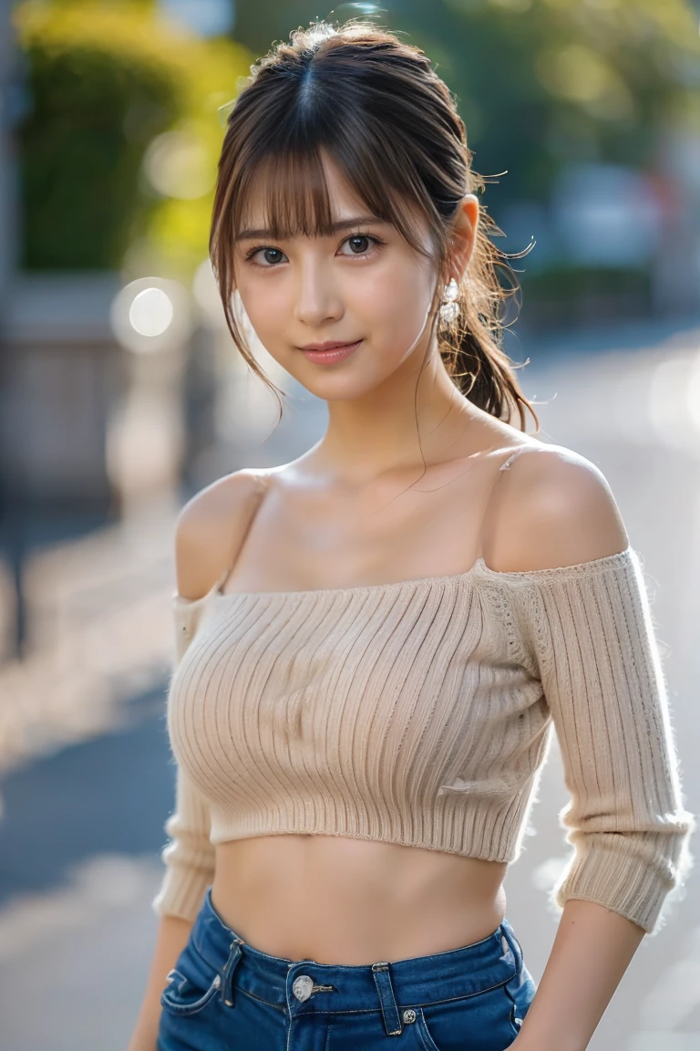smile, cleavage, Photo realistic, High resolution, detailed background, detailed beautiful skin, detailed nose, soft lighting, (solo shot:1.23), (upper body:1.1), closed shot, (breast focused:1.3), looking at viewer, (((nice hand, perfect hand))), clear eyes,// japanese lady,cleavage, pale skin, mega breasts, 20 year old, // (((wearing louis vuitton))), short hair, street snap, ((facing viewer)), at the street tokyo, ((standing)),