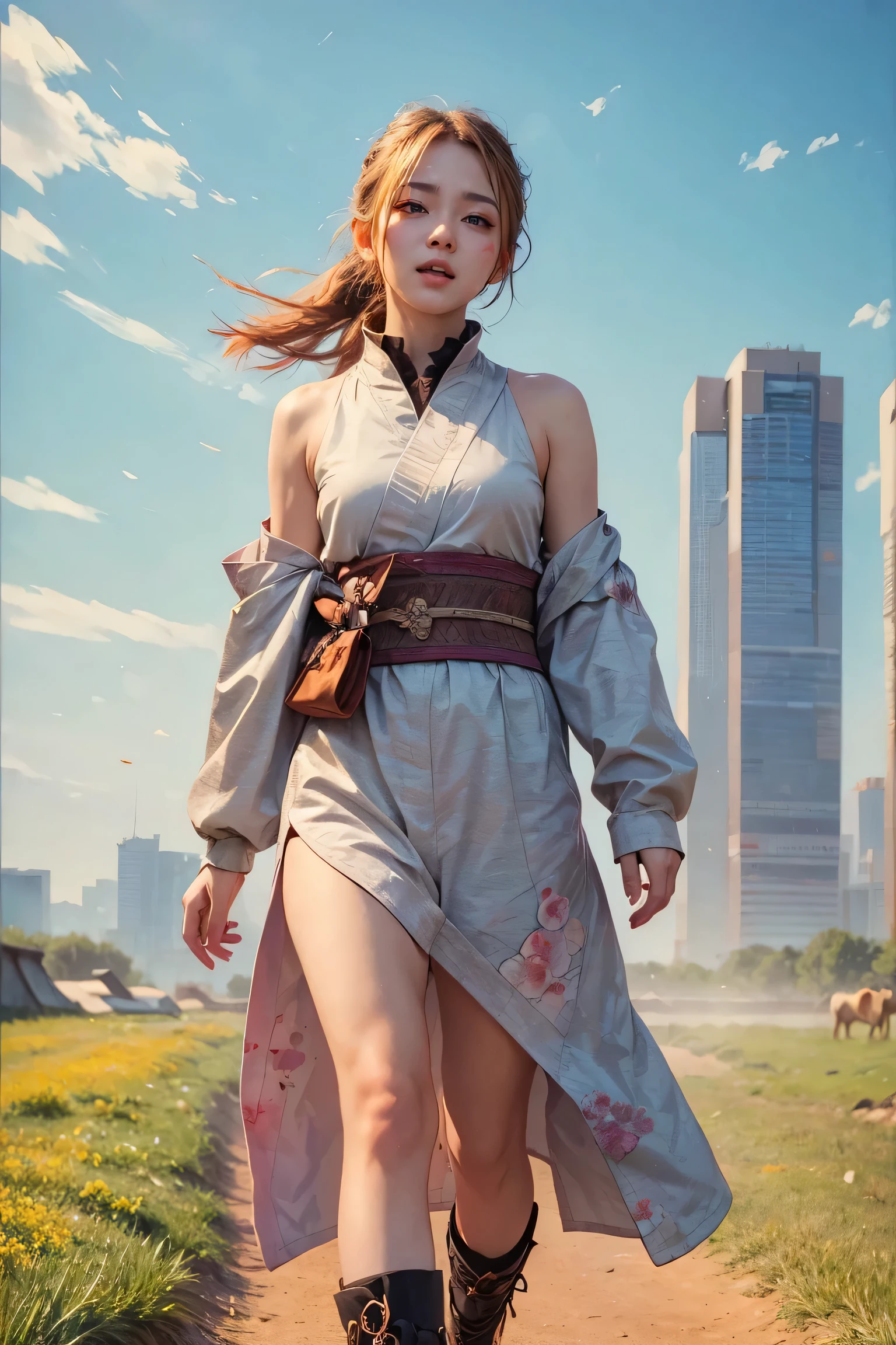 (masterpiece, best quality:1.2), 1 girl, alone Walking on the prairie