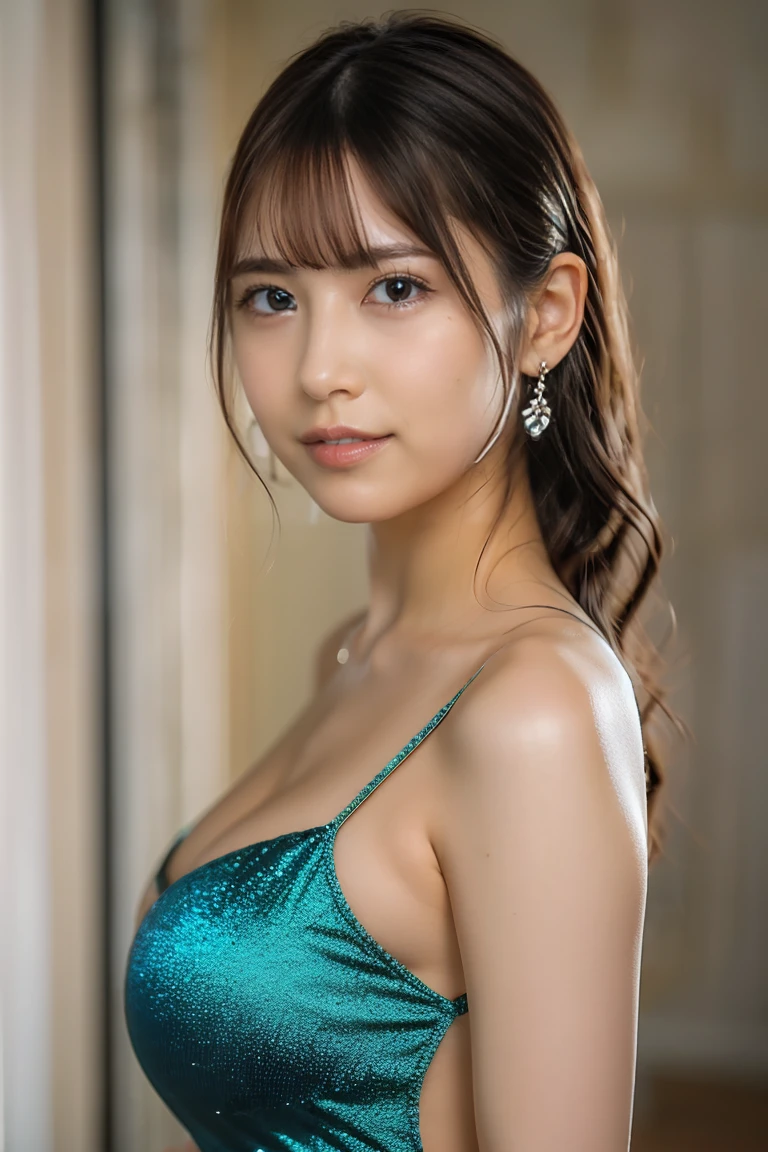 Woman on knees, oval face, crying, sad, distressed, sexy dress, brown long hair, (looking at viewer), makeup, fit, erotic body, Cleavage, Cosplay, Tongue out, (best quality,4k,8k,highres,masterpiece:1.2), ultra-detailed, (realistic,photorealistic,photo-realistic:1.37), HDR, UHD, studio lighting, ultra-fine painting, sharp focus, physically-based rendering, extreme detail description, professional, vivid colors, bokeh, portraits, landscape, horror, anime, sci-fi, photography, concept artists, warm, soft lighting