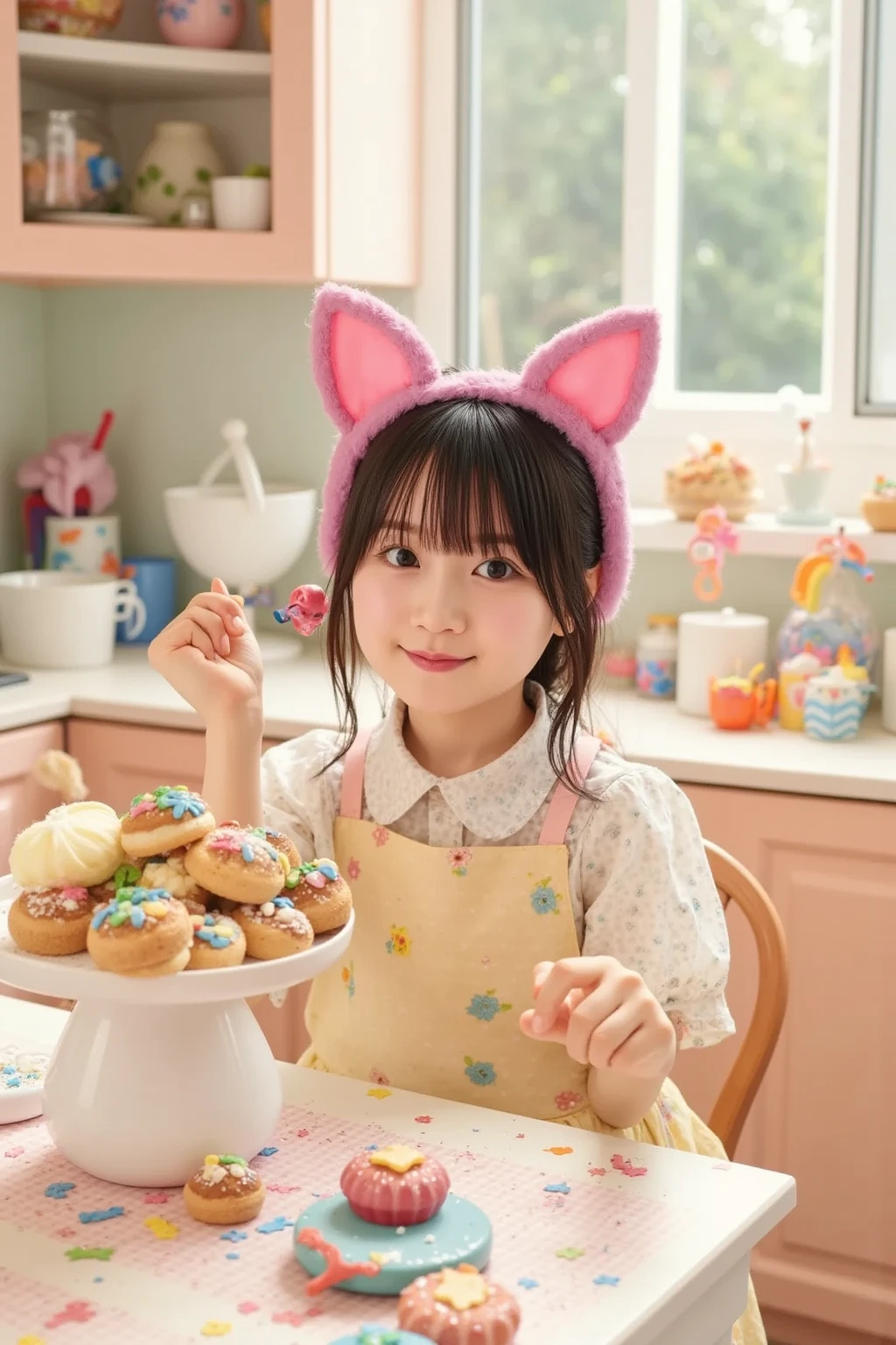 chibi, perfect-composition, Perfect pictorial composition, Creative poster, Cute, (mouse dressed as a chief), (mouse as chef), (Decorating a Really Delicious Cheesecake), (Cream cheese cake with strawberries), (messy table), (There are pieces of cheese scattered around.), (Best Quality:1.2), (Ultra-detailed), (Photorealistic:1.37), (HDR), (Vivid colors), (portrait of a), (Warm and bright color tones), (Soft diffuse lighting),food ,niji style