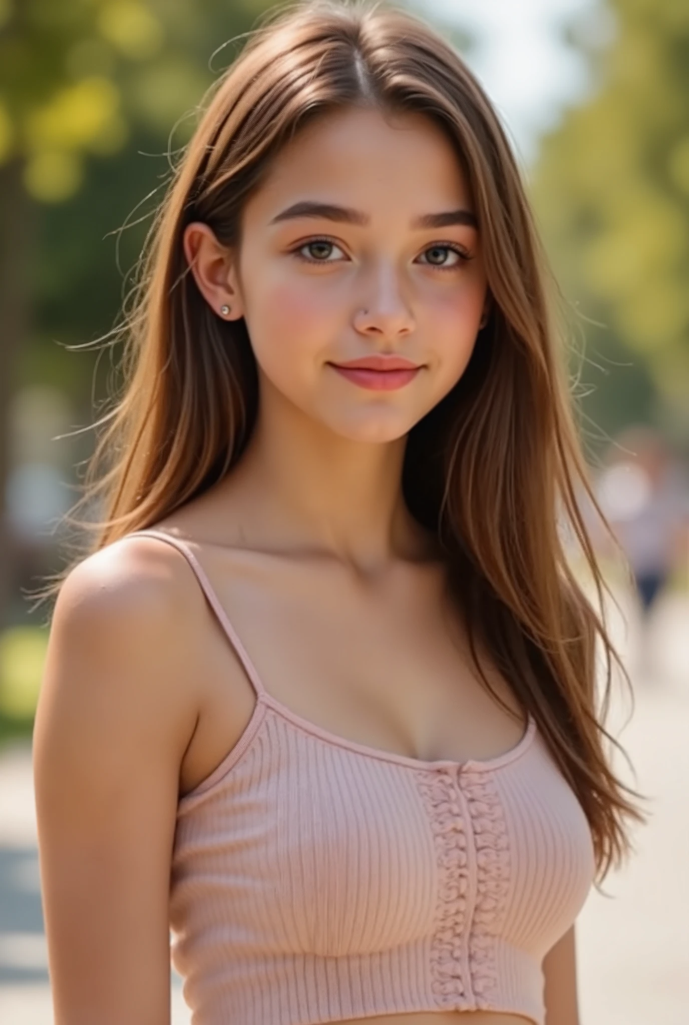 🌟 :
"high resolution, photorealistic, with natural lighting and soft transitions. professional quality, like modern fashion photography."
🌌 :
"outdoor shots at various locations: 1) A sunny park with blooming trees in the background, 2) an urban street covered with graffiti walls, 3) a beach at sunset with soft waves in the background, 4) a mountain landscape with a foggy forest."
😈 :
"An 18-year-old girl with flawless skin and expressive facial features. different haircuts: 1) open, straight hair, 2) curly waves, 3) an elegant updo, 4) a half-open bun with loose Stretch. She wears minimal makeup, that accentuates her natural beauty."
🔥 :
"Different emotions and perspectives: 1) A smiling look directly at the camera, 2) a thoughtful look to the side, 3) a playful look up, 4) an intense look with lips slightly open. The pose is natural, with a slightly tilted head or a hand, that gently touches the hair."
💋 :
"A series of professional portraits of an 18-year-old girl, taken at various locations such as a park, an urban street, a beach and a mountain landscape. Each picture shows different emotions, hairstyles and viewing angles, mit natürlicher Beleuchtung und photorealisticer Qualität.