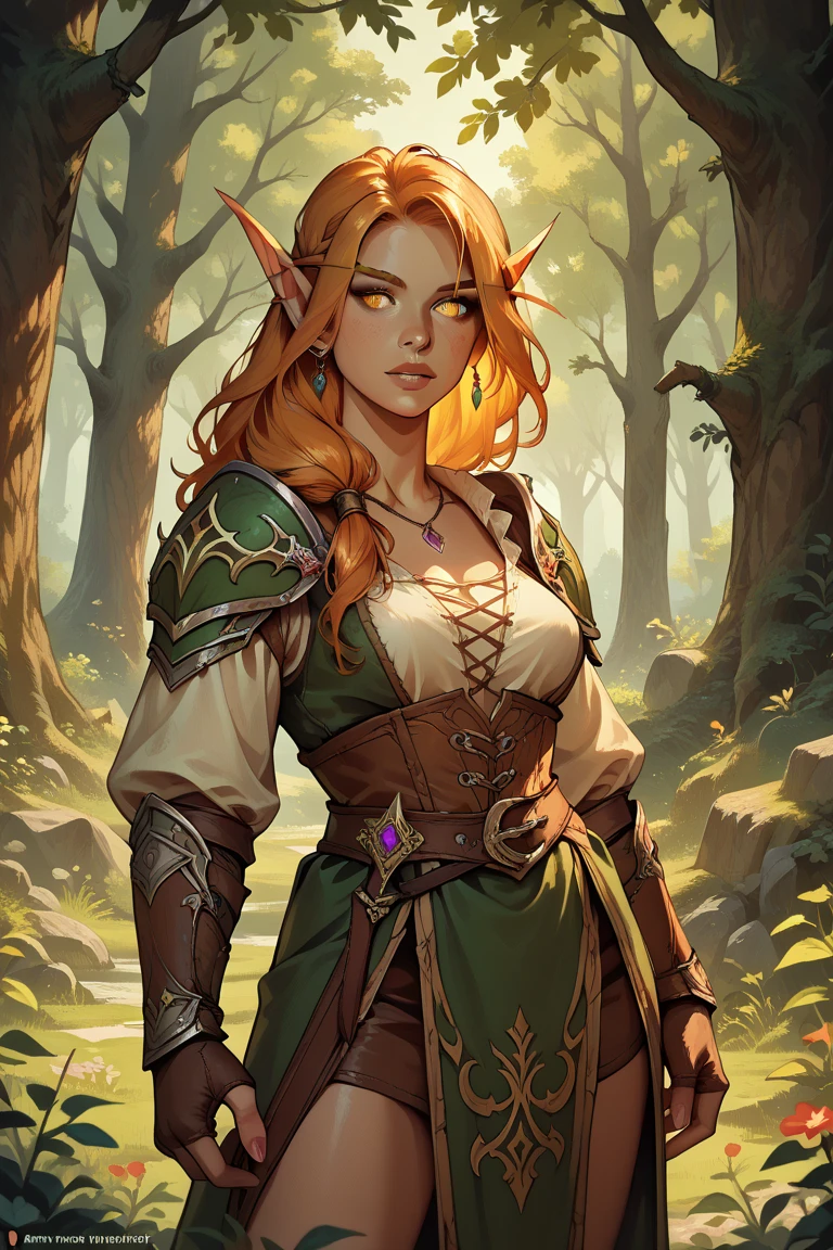 female elf, warrior, medieval fantasy, forest, long golden hair