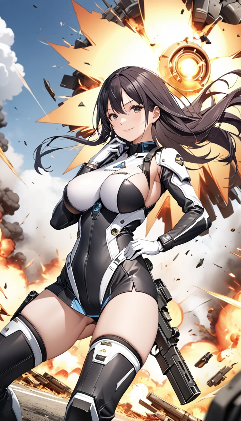 ((Best quality)), ((masterpiece)), (highly detailed:1.3), 3D, beautiful, (cyberpunk:1.2), in space, nebula, holding_weapon, laser, (1Female mecha:1.3), sexy body, facing the audience, Glowing eyes, full body, (flying, swooping down, dynamic, motion blur: 1.4), (huge mech wings: 1.6), looking up, glowing_eyes, mecha, panorama, background is earth, nebula, space, particles, Reality, HDR (High Dynamic Range), Ray Tracing, NVIDIA RTX, Super Resolution, Unreal 5, Subsurface Scattering, PBR Textures, Post Processing, Anisotropic Filtering, Depth of Field, Maximum Clarity and Clarity, Multilayer Textures, Albedo and Specular maps, Surface shading, accurate simulation of light-material interaction, perfect proportions, Octane Render, two-tone lighting, large aperture, low ISO, white balance, rule of thirds, 8K RAW, efficient sub-pixel, sub-pixel volume product, (best quality),(Japanese:0.5),(korean:0.8), (Liu Yi Fei:1.5) long hair, (big breast:1.2),(underboob:1.5)