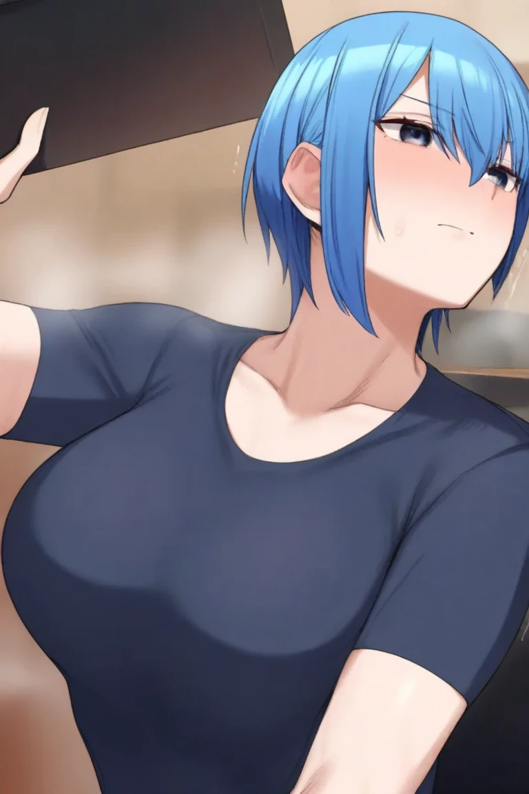 score_9, score_8_up, score_7_up, score_6_up, score_5_up, score_4_up, 1girl, xenovia quarta, short hair, blue hair, , multicolored hair, yellow eyes, green hair, two-tone hair, streaked hair,, large breasts,,,, floox style,nude,naked, rating_explicit, floox style, high resolution,,, leaning, table, standing, DeepNegative_xl_v1, expressiveh, ,,, black background, , looking at viewer,  naughty face, (side view:1.2), only hands on table