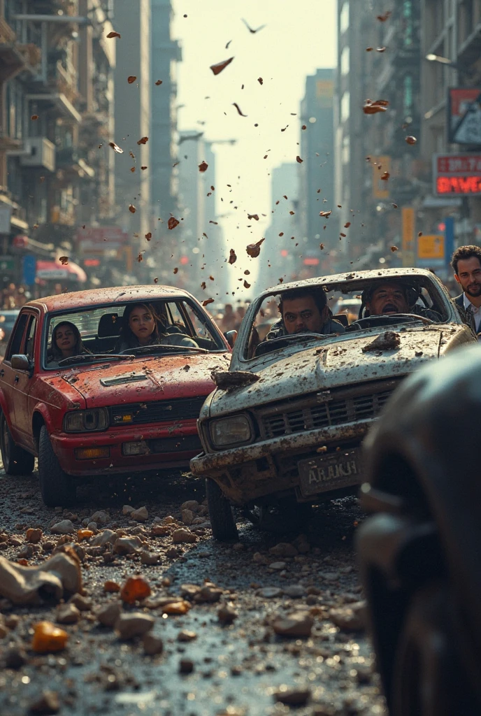 indian boy with his porche car accidents and two people injured and mob around is very angry with red faces