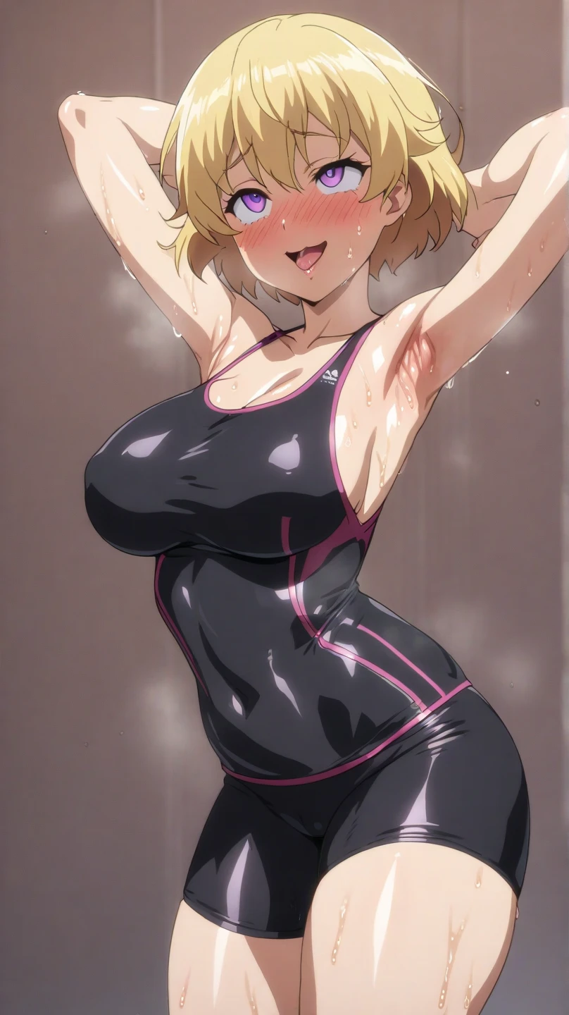 (Perfect body),Best Quality,16 K、(((((Short stature)))))、(((((Lori)))))、(((blush)))、((:o))、((((Wavy mouth))))、Tsuriformes、poneyTail、(short-hair)、(brue eyes),((Blonde hair)),(Sweat)、(((Sportsbra)))、((Big ass))、(((whitepanty)))、((huge-breasted))、(((thick thighs)))、Armpits、spreading legs、Locker Room