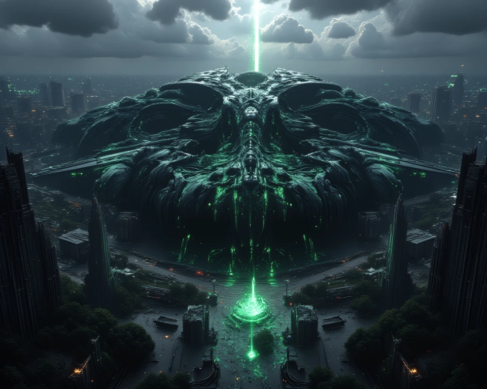 hyperrealistic image in high definition 8K , (((a colossal fallen alien ...