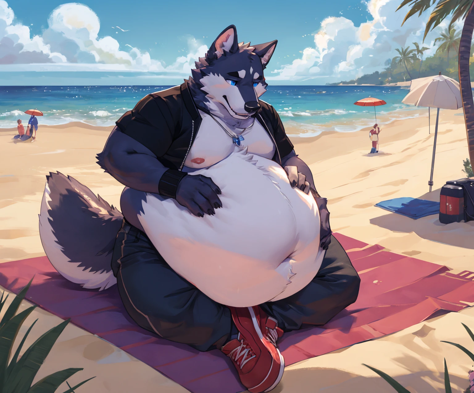 {Side view} a couple of furry girl and furry boy, in a treehouse try to endure a blazing heatwave by eating plenty of ice cream (most of which has unfortunately already melted) and drinking lemonade [girl: canine, anthro, big , huge thighs, wide hips, huge breast, fat legs, fat belly, round belly, stuffed, sitting, hands on belly], [boy: canine, anthro, hyper dick, fat, (morbity obesity:1.4) fat legs, fat belly, drinking lemonade by the pitcher, very young,] looking each other, barefoot, underwear, size difference, same age