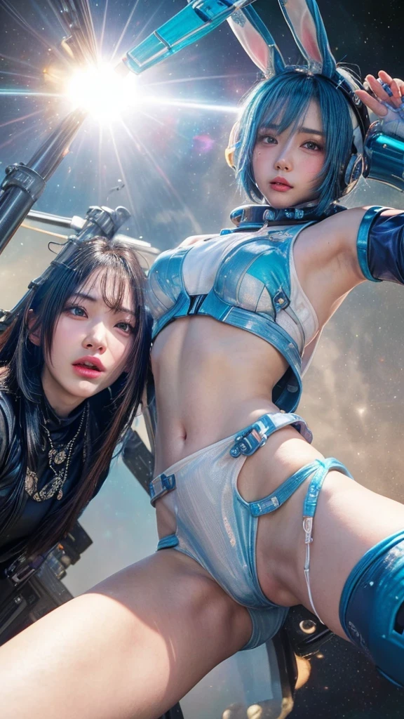 Close-up of a woman with colorful hair and necklace, anime girl with cosmic hair, Rossdraws' soft vitality, Guvez style artwork, fantasy art style, colorful], vibrant fantasy style, Rossdraws cartoon full of vitality, cosmic and colorful, Guweiz, colorful digital fantasy art, stunning art style, beautiful anime style, full body lighting, skin brightening, sexy expression