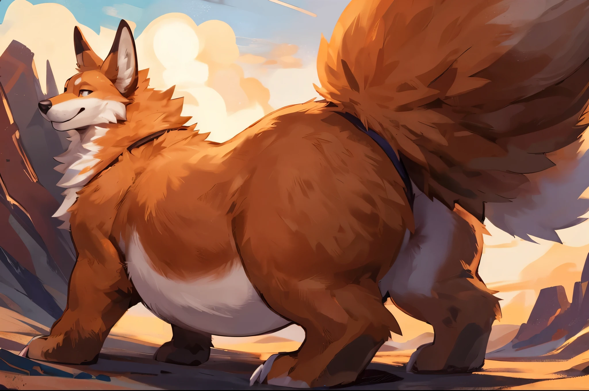 (best quality,4k,8k,highres,masterpiece:1.2),ultra-detailed,(realistic,photorealistic,photo-realistic:1.37),feral buizel from pokemon showing rear view, bent over, thick legs,big ass,balls, rised tail, larger tail, explicit art, art by haps,by zackary911, by snowskau