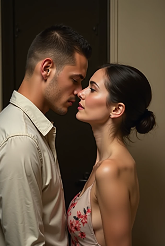 A rich man grabbing and rapping his elite and very beautiful sex slave from behind against the wall, he is like a hungry beast wants to sex her, she's 19 y.o. elite supermodel, perfect body proportions, super elegant babe, small breasts, she is upset, she doesn't want sex, she forced to serve her master, Very passionate, photorealism trends, high-resolution details, raw photography, sharpness, uniqueness in the D850 4, Koda850 K 400 portrait camera, 1.6 lens, rich colors, realistic textures, spectacular lighting