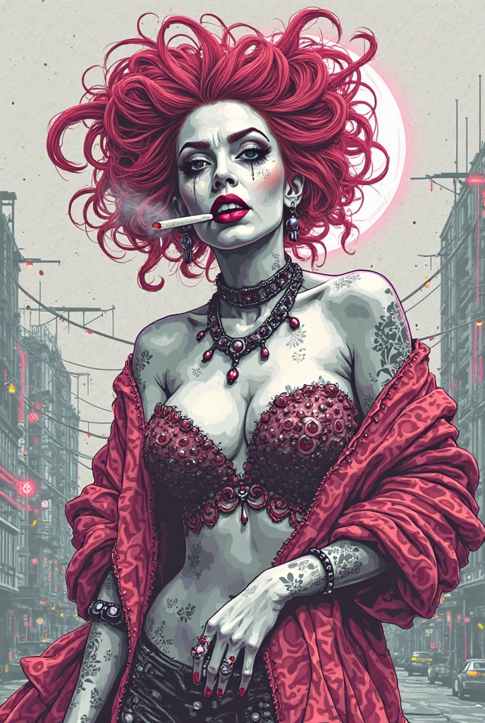 A beautiful woman wearing red devil lingerie