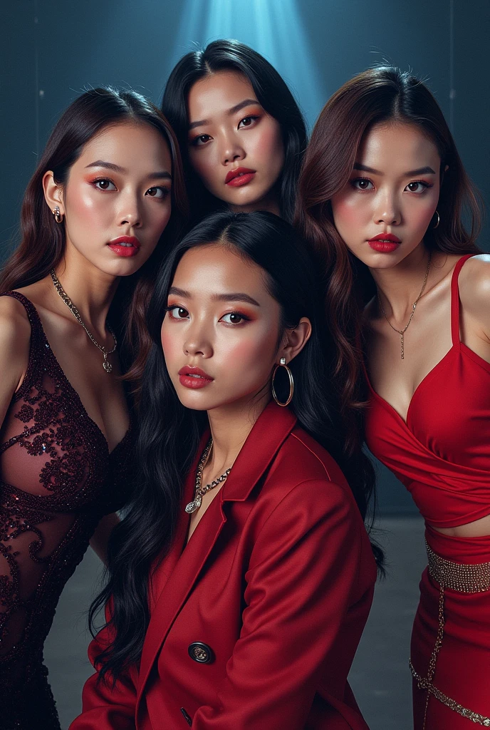 8 Beautiful Korean Kpop Idol Girls in Black and Red