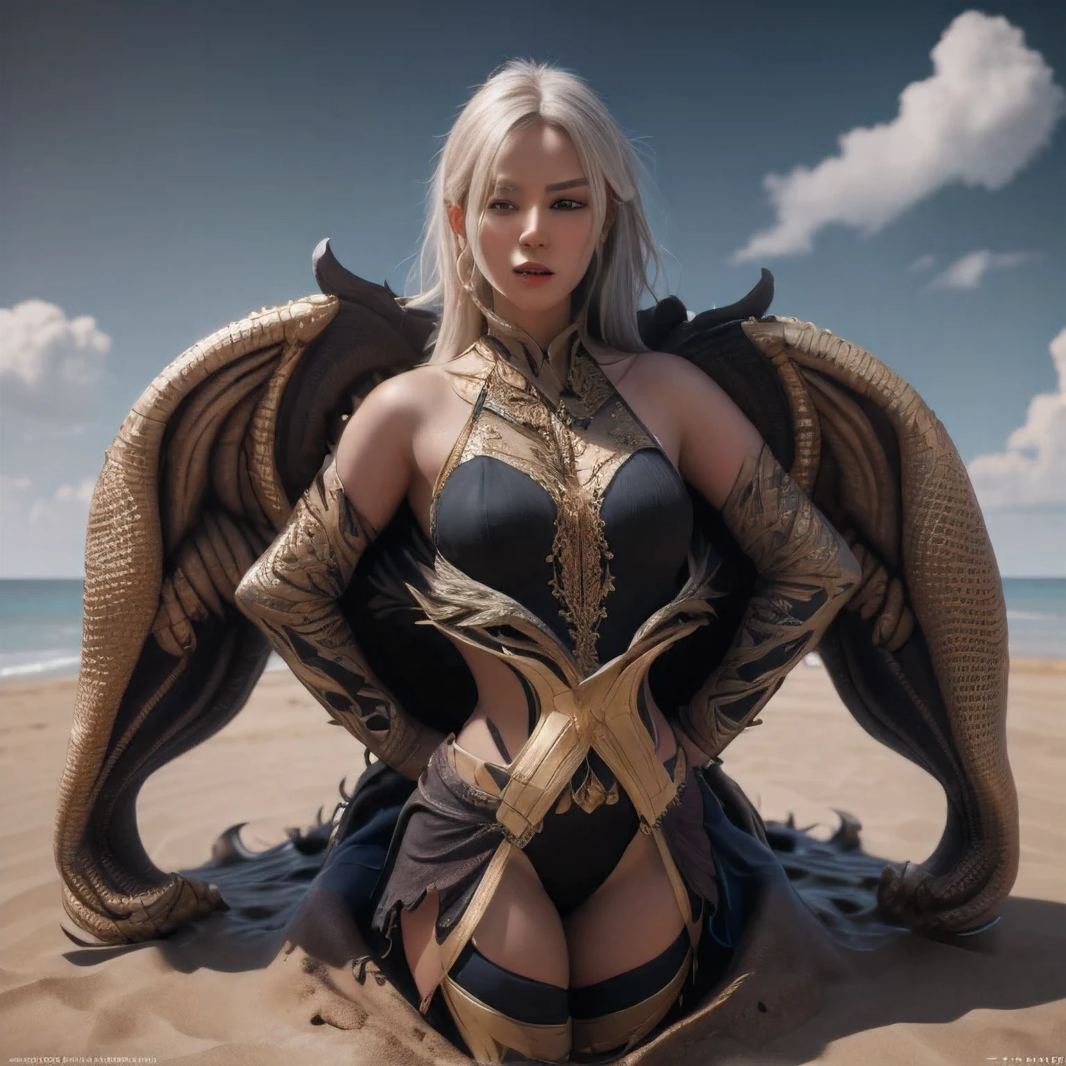 Hot Sexy tattooed Girl wear agave Spiky Bikini Armor with Sand Aura, Full Body
