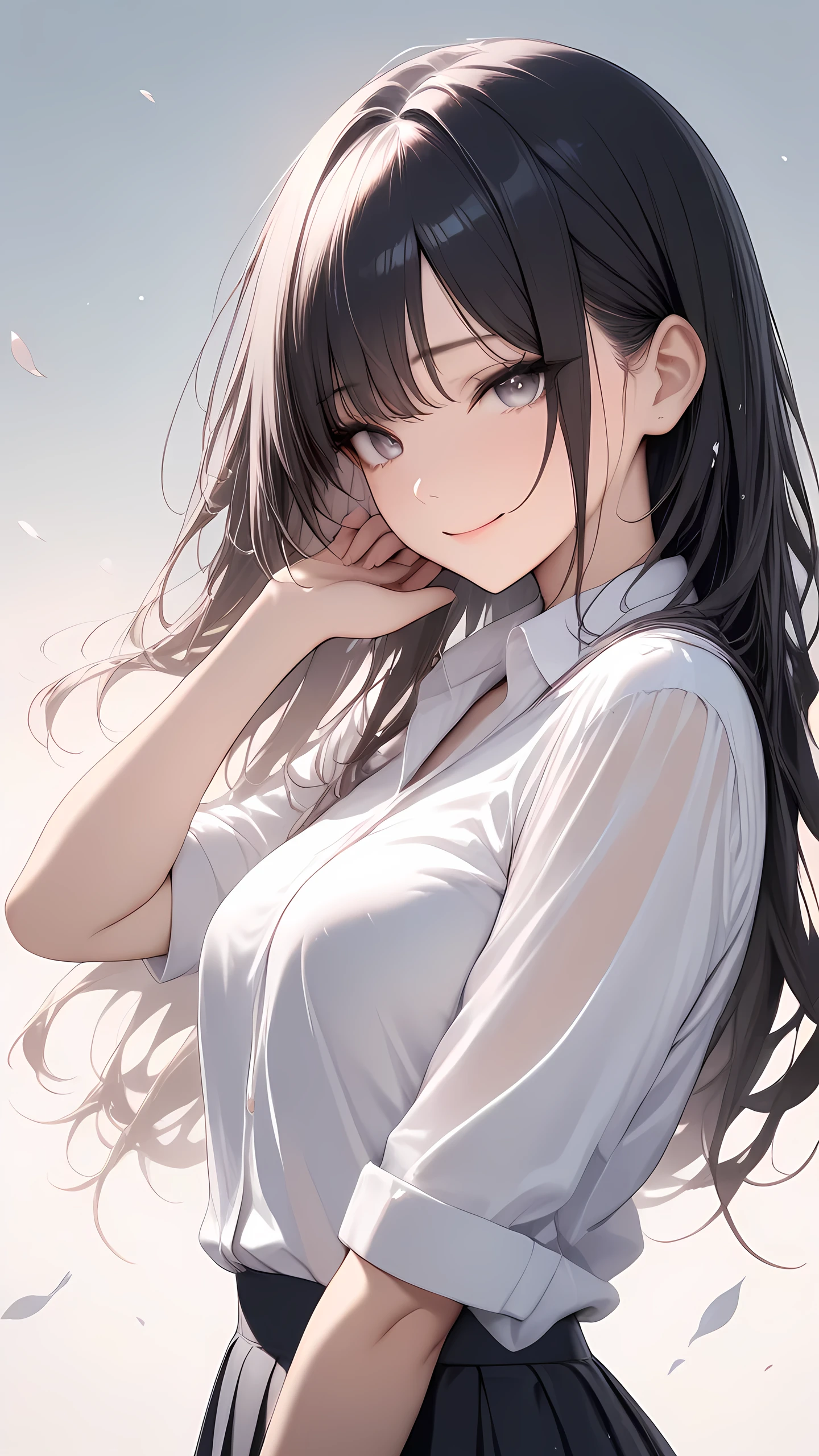 Cute beautiful girl, JK, smile, shy, light makeup, great proportion, Gentle background color scheme, Soft, fluffy and calming effect, Shading Effects, Gradient Magic Effect, 2.5D, delicate and dynamic, Artistic photography, Graphics CG Digital Art,(masterpiece, high score, great score, absurdres)