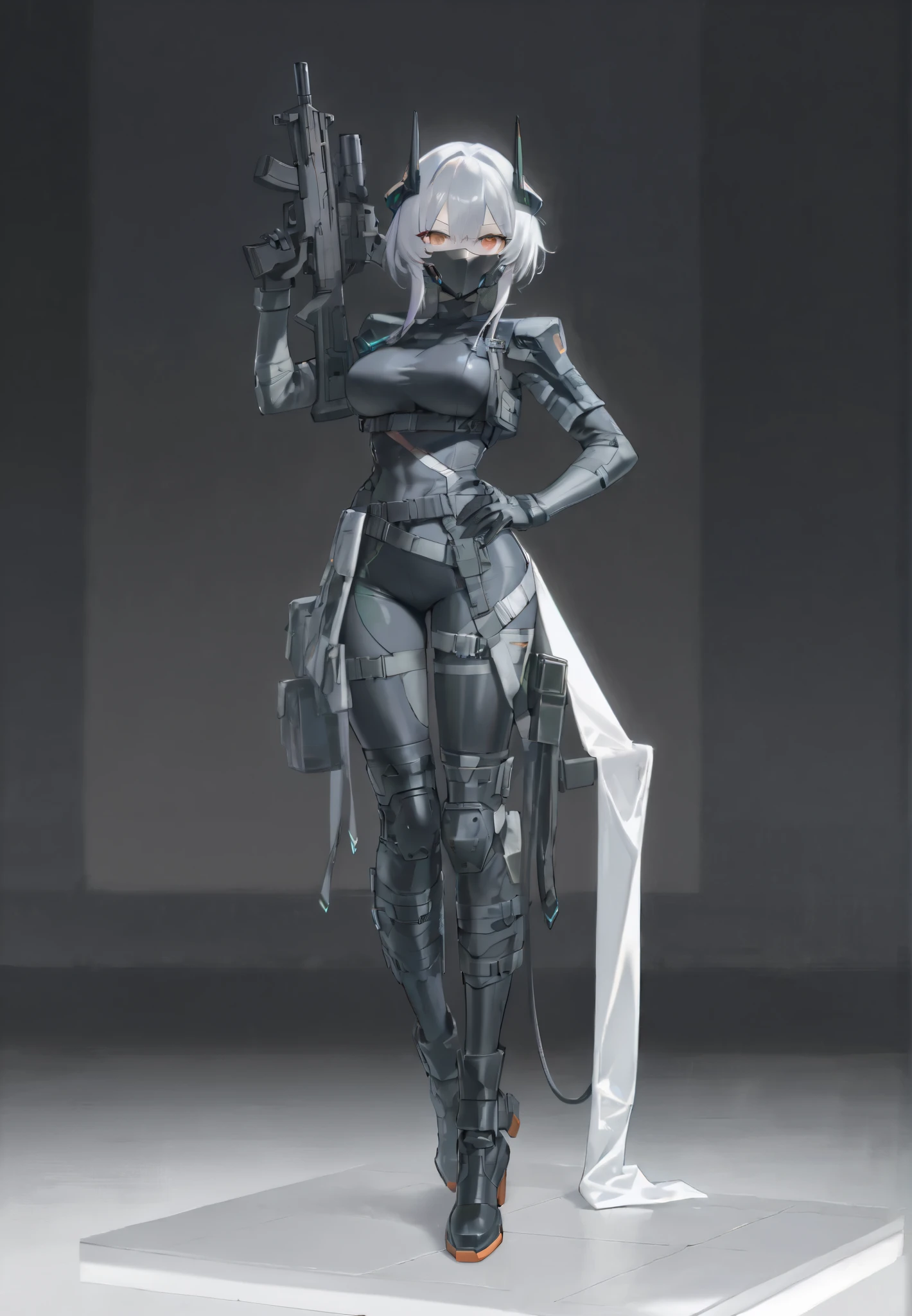 a close up of a woman in a futuristic suit holding a gun, mechanized soldier girl, cyberpunk anime girl mech, wearing techwear and armor, female cyberpunk anime girl, dressed in tactical armor, female mecha, ( ( character concept art ) ), cyberpunk anime girl, sci - fi character, beautiful full body concept art, sci-fi female