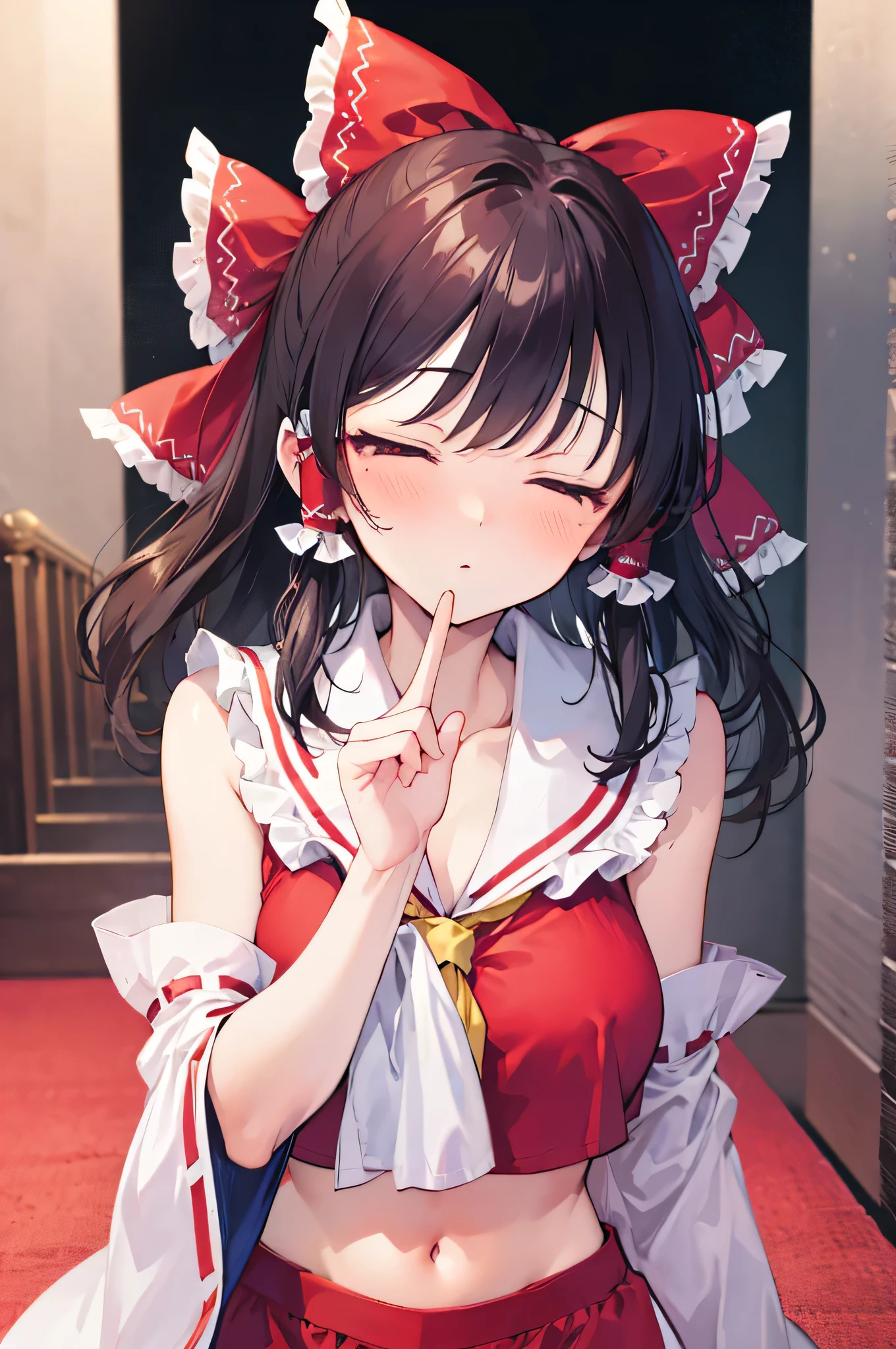 Reimu Hakurei,cover,Kamisan,thighs,one girl with white shoulders,Touhou Project