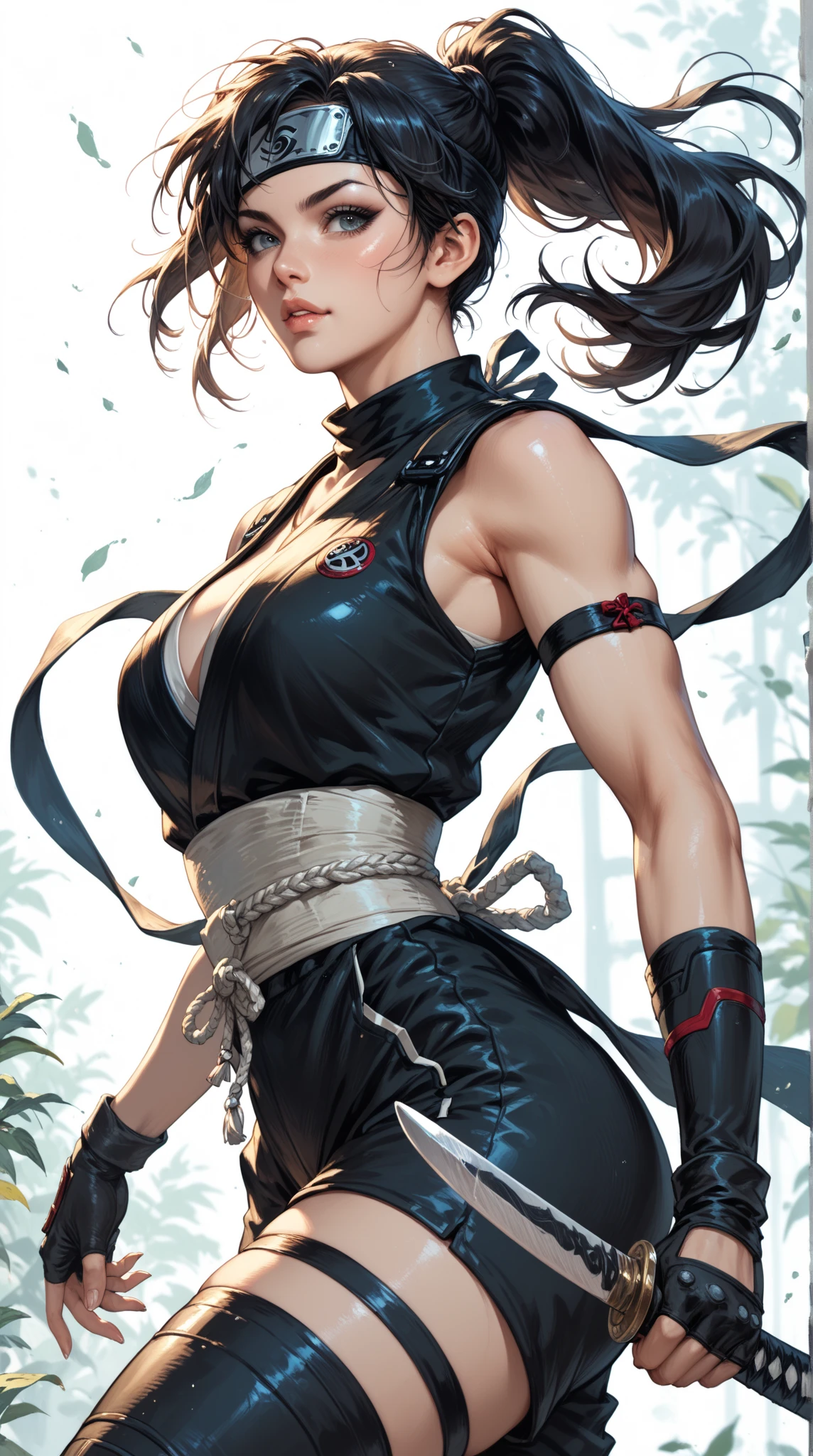 (8K,Photorealsitic Raw photography top-quality;1.4) (1girl in) Super beautiful woman wielding a sword (Lifelike face) Muscular and macho female body (A dark-haired) Kendo Doshi enticing Beautiful expression Beautiful woman wielding a bamboo sword in the dojo Beautiful sweat splashes Black pants 超A high resolution A hyper-realistic real looking skin high detal Inside the Kenjutsu Dojo