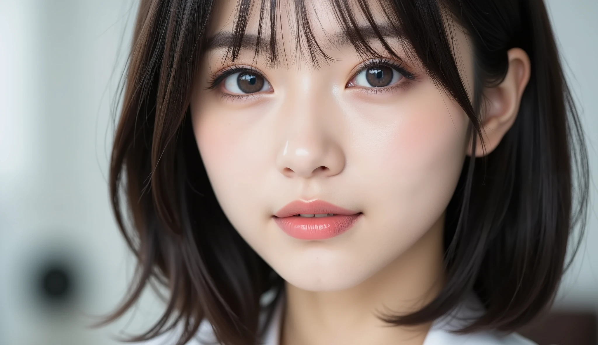 8k,super high resolution , top quality, masterpiece,rule of thirds,golden ratio,surreal,pictures, one woman,( girl:1.3),cute,cute顔, Beautiful Eyes in Every Detail , 細かくdetails,mature woman,princess,upper body,black hair, long bob,ID photo, luxurious and beautiful ,(A Famous Japanese Idol Girl),(((smile))),((blazer uniform:1.3)),((Instructor)),Low position,low angle,Examination room,( She's Standing in Front of Me), very delicate expression , delicate eye description,, healthy body, ((Female 1)), Height: 160cm ,( Thin Waist:1.4)、( Beautiful :1.4), pink lips,Profile ,((( ideal figure))),Small bust, A cup :2, portraits:2、 perfect anatomy 、鮮明な details、 details,thin lips,Perfect and beautiful face ,完璧でcute顔, meticulous skin , perfect limb that wraps around the body,Thin Waist, surreal,Light and Dark, Fashion Magazine Cover ,stage lights
