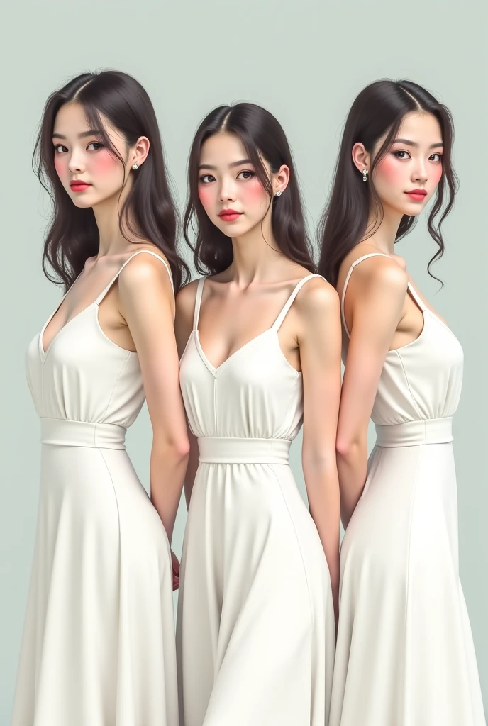 Brown Hair, Pink Eyes, Pink and white, Cherry leaves, Vibrant colors, open-chested white dress, Paint Splash, Simple Background, Ray Tracing, Wavy Hair