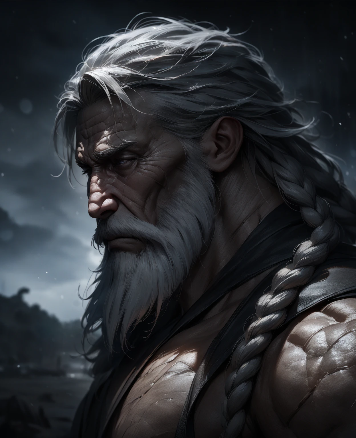 (highly detailed: 1.2), (canon EOS R6 best quality: 1.2), (8k: 1.0), (dynamic stance: 1.2), masterpiece, best quality, (1cyclops: 1.2), (with one eye in the middle of the face: 1.2), wearing mythological costume, very muscular, athletic, huge, gray hair, bald, scars, warrior, barbarian, sfw, mythological dystopia, myth background logical.