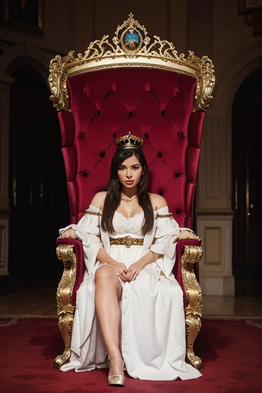 1girl in, 30 years old, Square face, Long hair, Looking at viewer, jewelry, Realistic, Sexy, Greek gods costume, temple - throne-sky-cloud , free pose