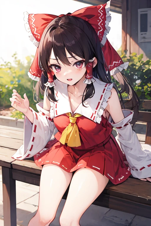 ((anime:)),,((best quality)), ((highly detailed)),(((sketch))) extremely detailed face, beautiful face,((1girl)),((solo)),shiny skin,((cowboy shot:1.35)),reimu hakurei, (brown eyes:1.5), brown hair, bow, ((hair bow)), ((hair tubes)), long hair, ((red bow)), (sidelocks),,(thick thighs:1.15)
ascot, bare shoulders, ((detached sleeves)), embellished costume, frills, japanese clothes, nontraditional miko, (red clothes:1.25),red skirt, sarashi, skirt(((skirt lift:1.45))),((white sleeves)), ((wide sleeves)), yellow ascot,((pussy:1.35)),outdoors,((looking at)),,((park,bench:1.35)),((sitting:1.35)),((sit on bench:1.35)),,,((nose blush:1.35)),(displeasure:),,((navel)),socks,((white socks)),(knee socks:1.15),(dark brown footwear:1.15),,(from below)