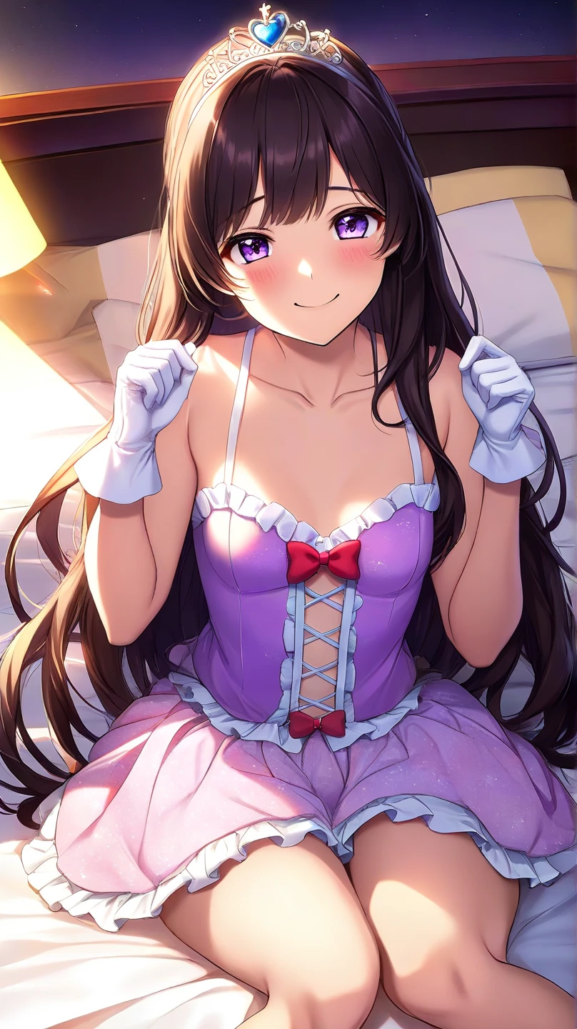 (Vulgar),Highest quality、beautiful girl、Black hair twin tails、Very embarrassed face、blush、Big eyes、Pupils sparkling、Mouth closed、Vulgarベットルーム、Pink and black high leg swimsuit、Clean big breasts、Show off your cleavage、Beautiful nipple emphasis、Anatomically correct、Glowing Skin、Frilly mini skirt、The female genitalia are very prominent、Belly button、Sexy necklace、Turn around and show your ass、Thong、looking at the camera、Bright face、White gloves、Super sexy fishnet stockings、whole body、Pink patent leather boots