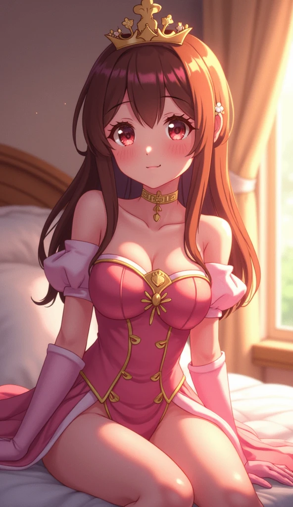 masterpeace,High quality,Yuri_Tanima, 1girll, Solo, Long hair,Brown hair, jewelry, Pleated skirt, Miniskirt, Armor, High heels, Bracelet, magical little girl, White skirt, Shoulder armor, pauldrons, sitting in the couch, huge tit, Crazy swollen breasts, Slimming the waist, Fitness model, Studio light source