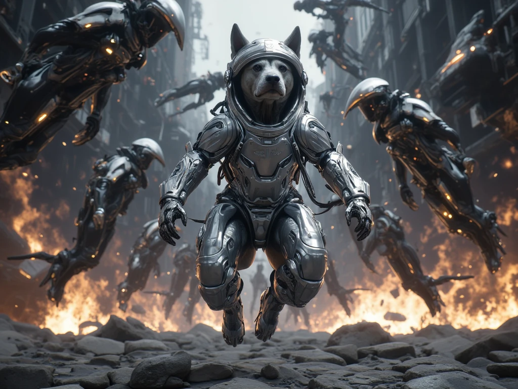 create a screen capture shot of sci-fi movie scene, a giant space ship crash scene, silver metallic space ship, floating people suspended in the air, Futuristic debris versus explosive flames in apocalyptic chaos. Capture metallic object and dynamic scenes, cinematic composition, dynamic angle, dramatic lighting, JK