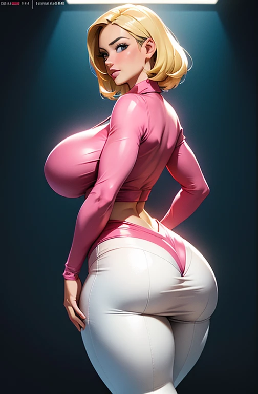 This girl should be topless, enormous tits, fit, athletic body, tiny waist, realistic, HUGE natural breasts, big lips, bleached blonde hair, tanned skin